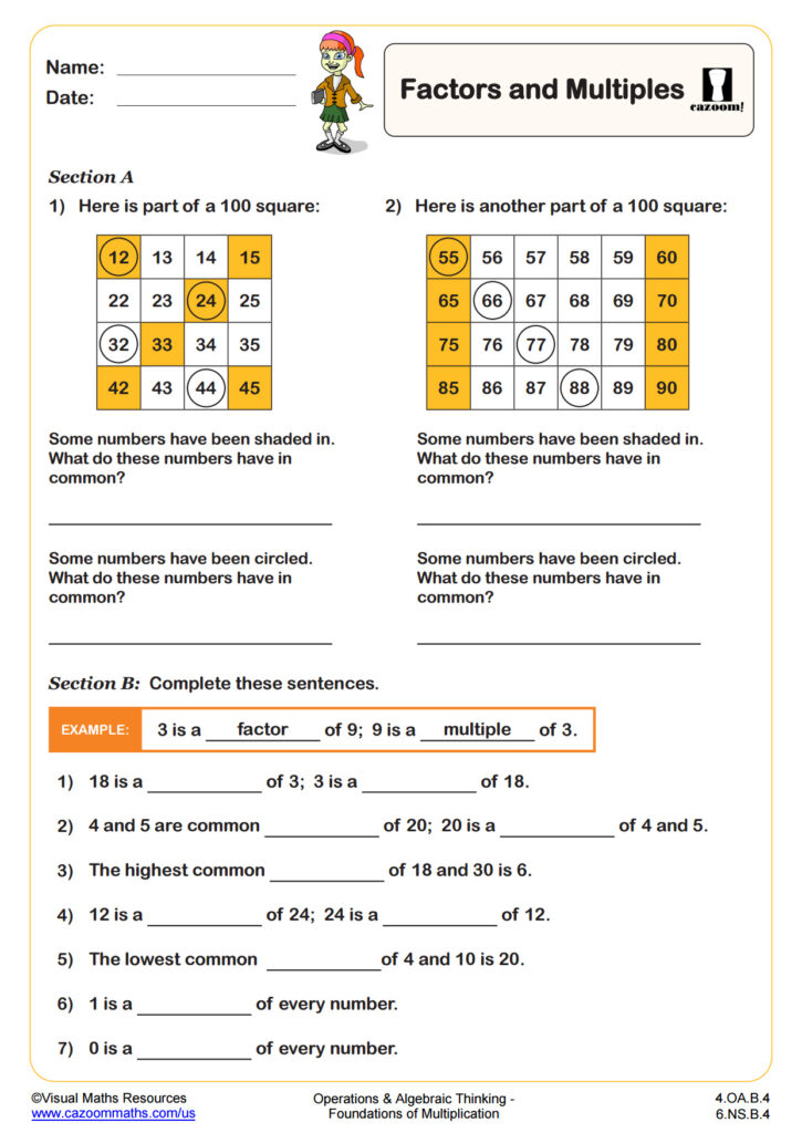 Factors And Multiples Worksheet PDF Printable Operations And Algebraic Thinking Worksheets Cazoom Math Factors And Multiples Worksheet PDF Printable Operations And Algebraic Thinking Worksheets Cazoom Math