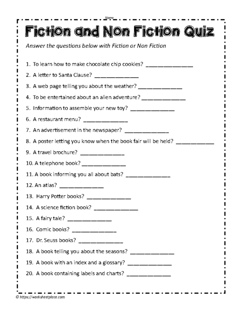 Fiction Vs Nonfiction Worksheet Analysis Studocu