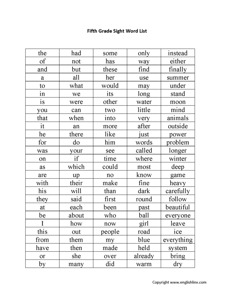Fifth Grade Spelling Worksheets Printable Word Lists Weekly Practice
