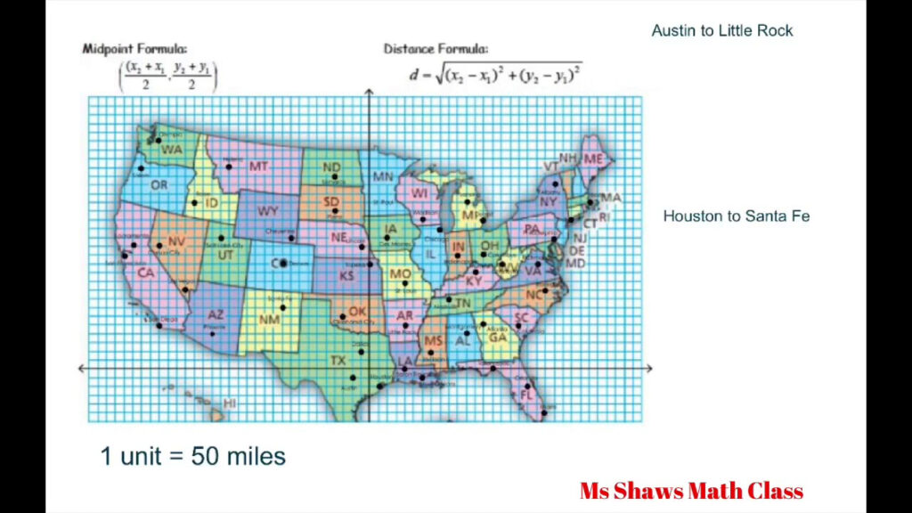 Find The Distance And Midpoint Between Two Cities On US Map Convert To Miles And Hours Traveled YouTube