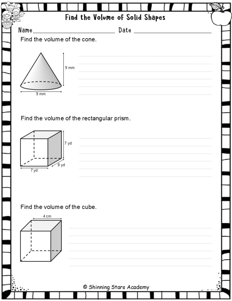 Find The Volume Of Solid Shapes Worksheets Practice Activities Teaching Resources