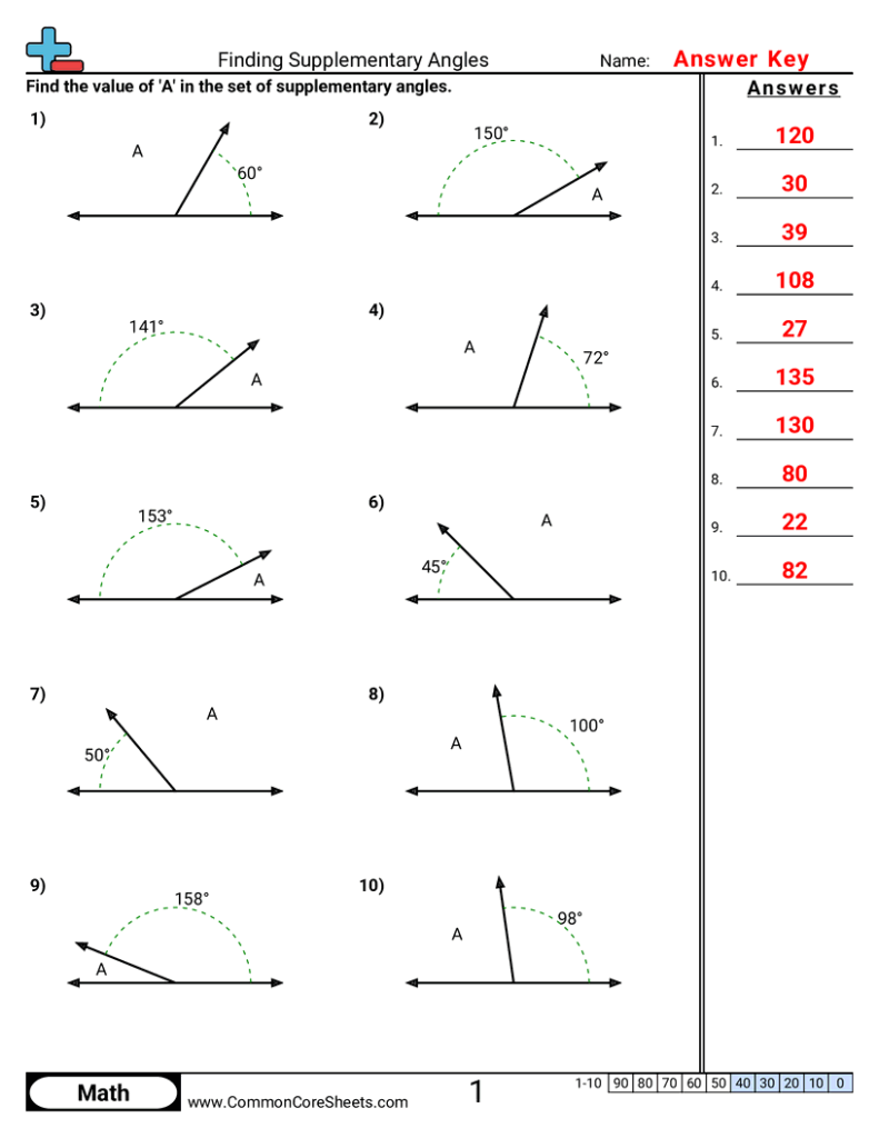 Finding Supplementary Angles Worksheet Download