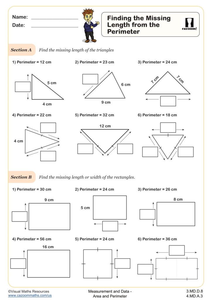 Finding The Missing Length From The Perimeter Worksheet Fun And Engaging 3rd Grade And 4th Grade Measurement And Data Worksheet Cazoom Math