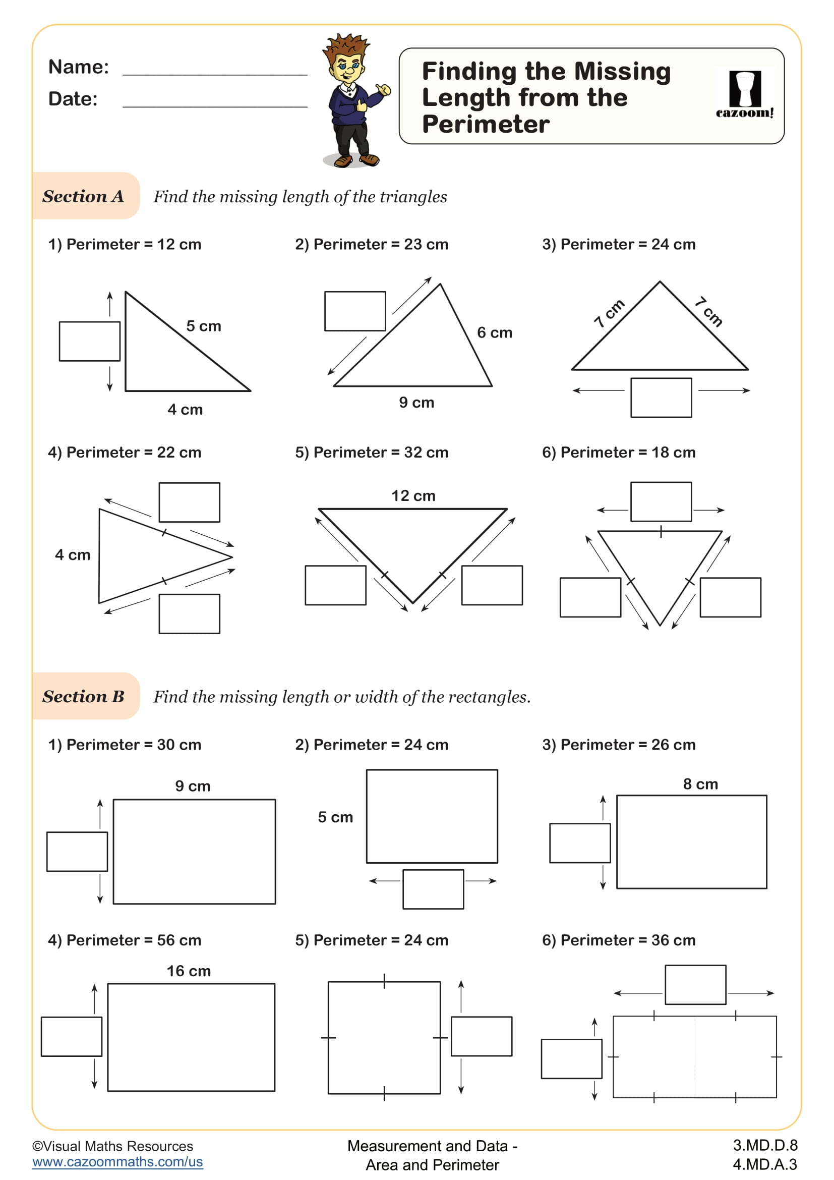 Finding The Missing Length From The Perimeter Worksheet Fun And Engaging 3rd Grade And 4th Grade Measurement And Data Worksheet Cazoom Math