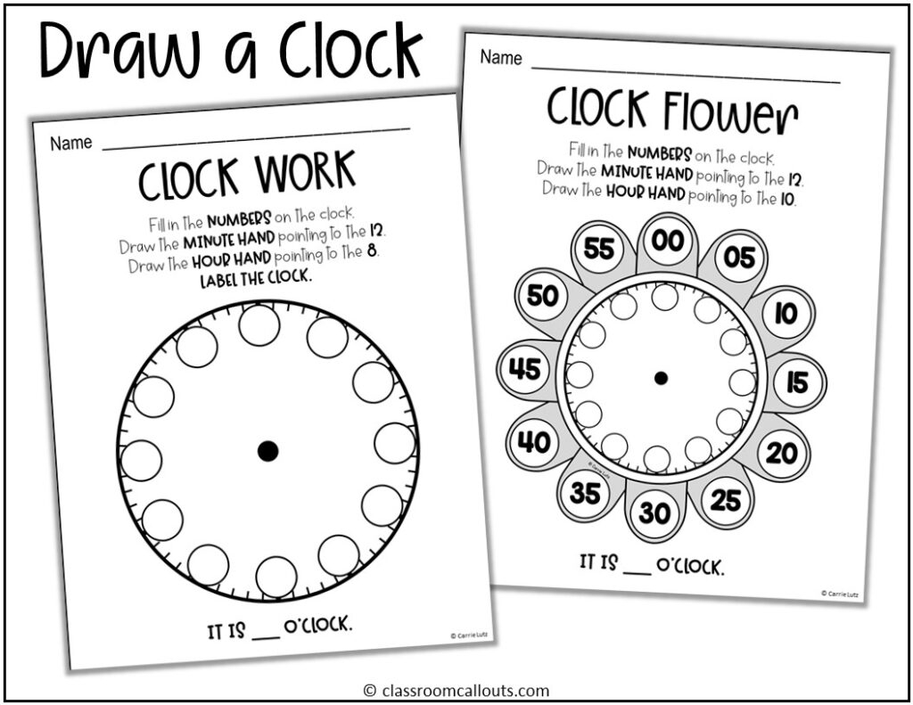 First Grade Math Practice Telling Time To The Hour And Half Hour Classroom Callouts