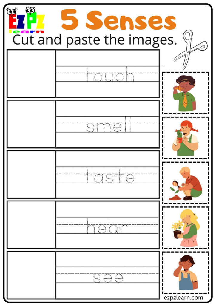 Five Senses Cut And Paste Worksheet For Kindergarten And ESL Students Free Download Ezpzlearn