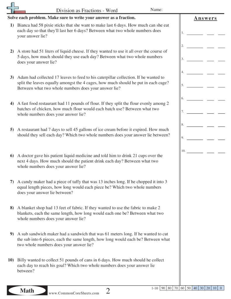 Fractions As Division Word Problems 5 NF 3 Charis Shattuck Library Formative
