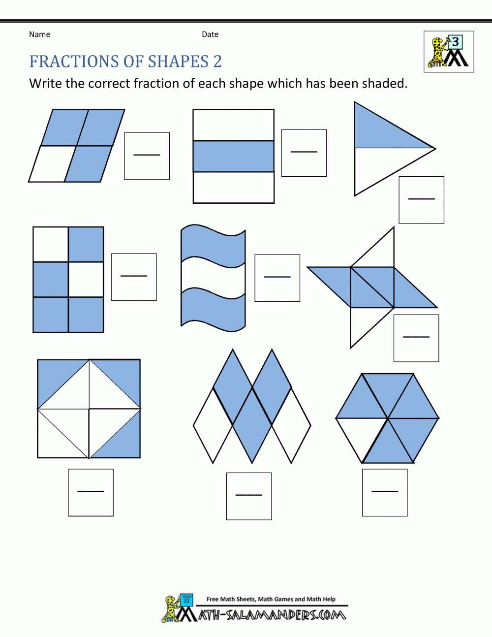 Fractions Of Shapes Worksheets