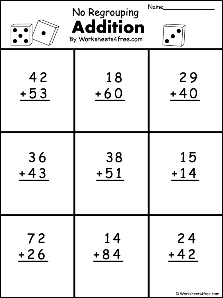 Free 2 Digit Addition Math Worksheet No Regrouping Worksheets4Free