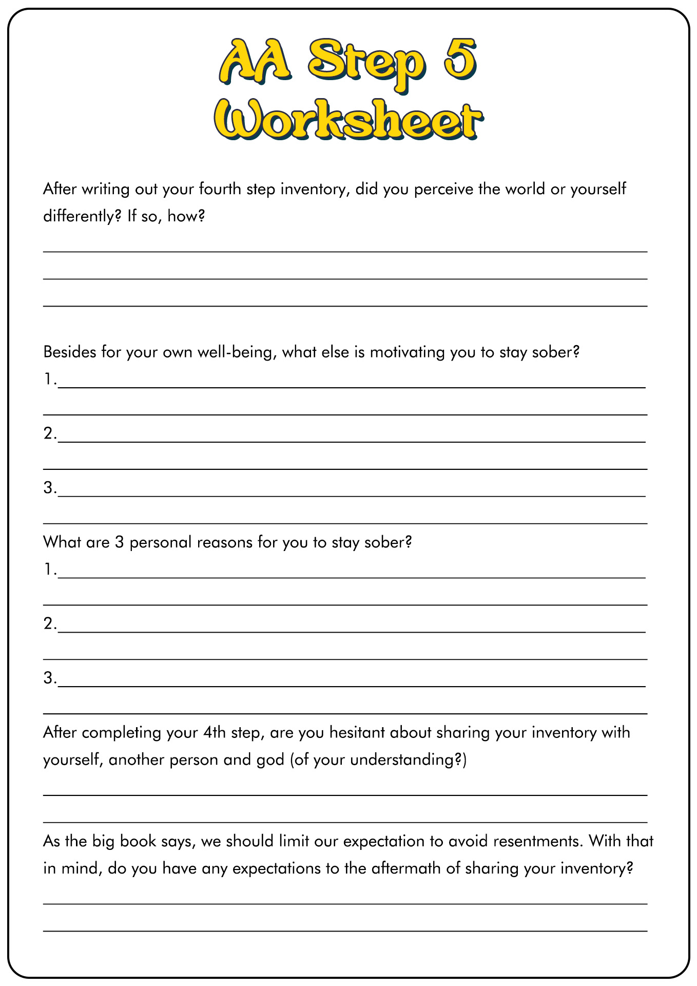Free Aa Step 5 Worksheet Download Free Aa Step 5 Worksheet Png Images Free Worksheets On Clipart Library