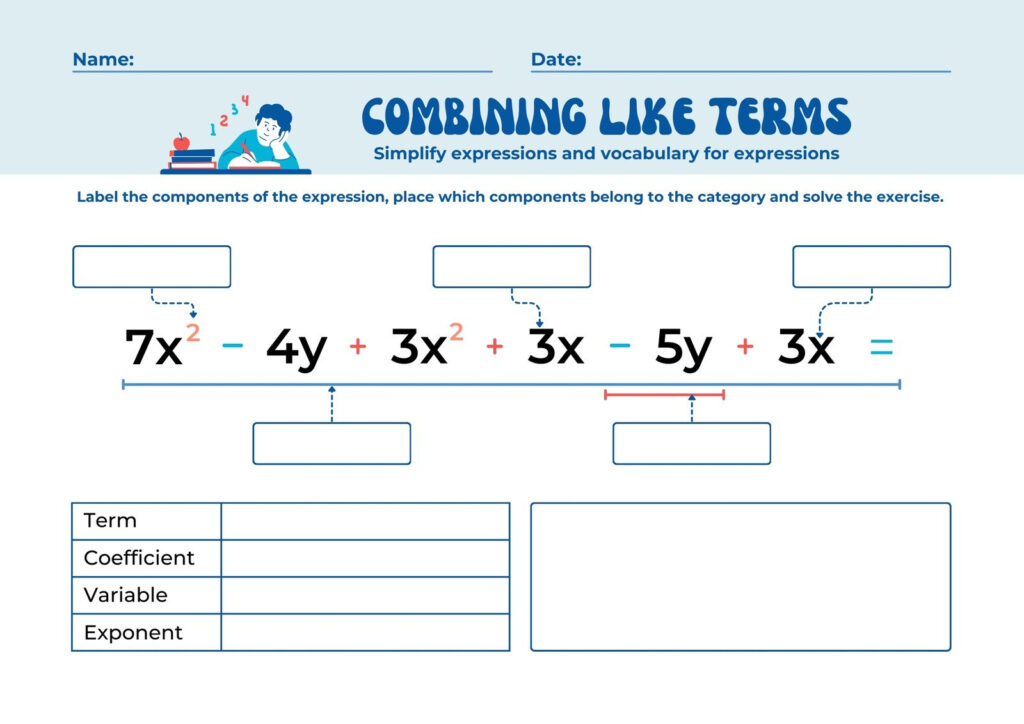 Free Custom Combining Like Terms Worksheet Templates Canva