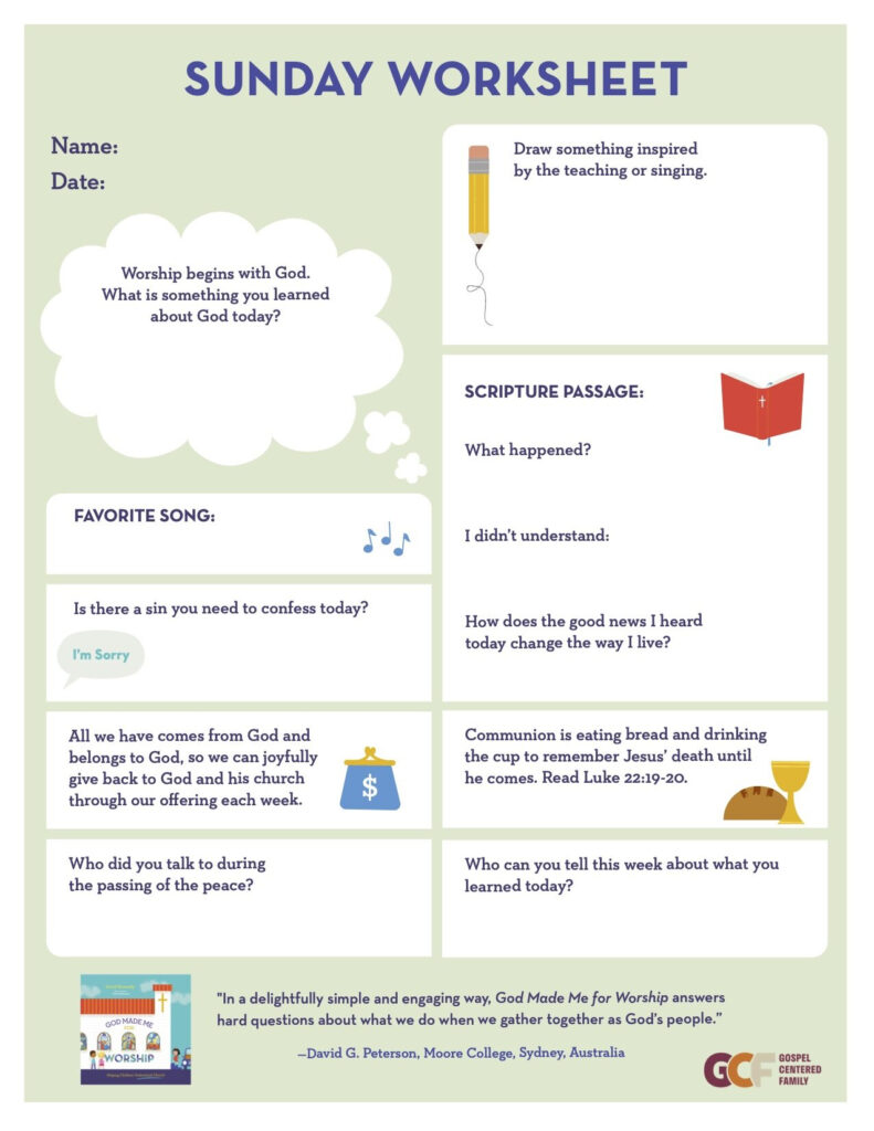Free Download Sunday Worship Worksheet Gospel Centered Family
