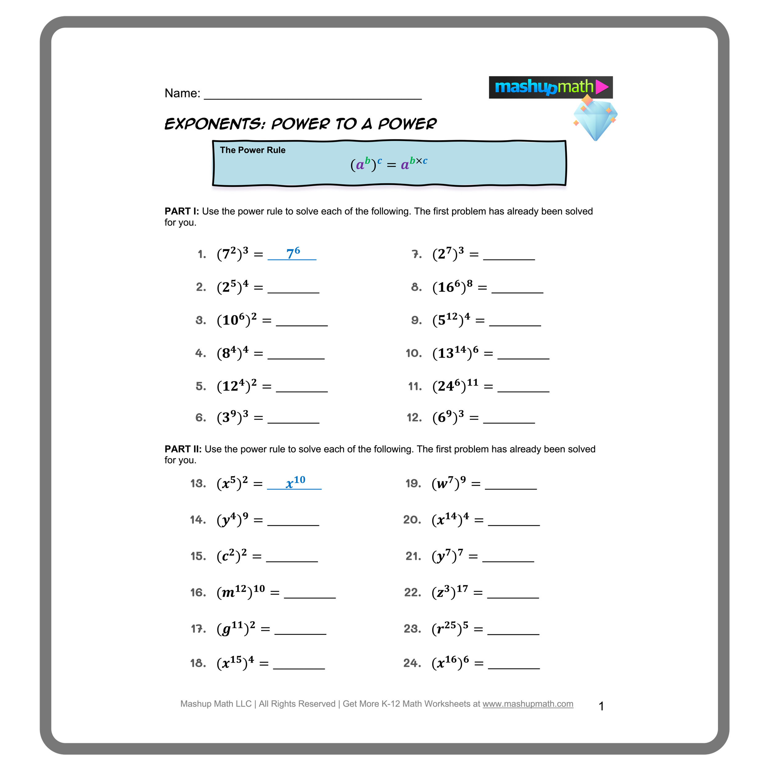 Free Exponent Rules Worksheets Printable With Answers Mashup Math