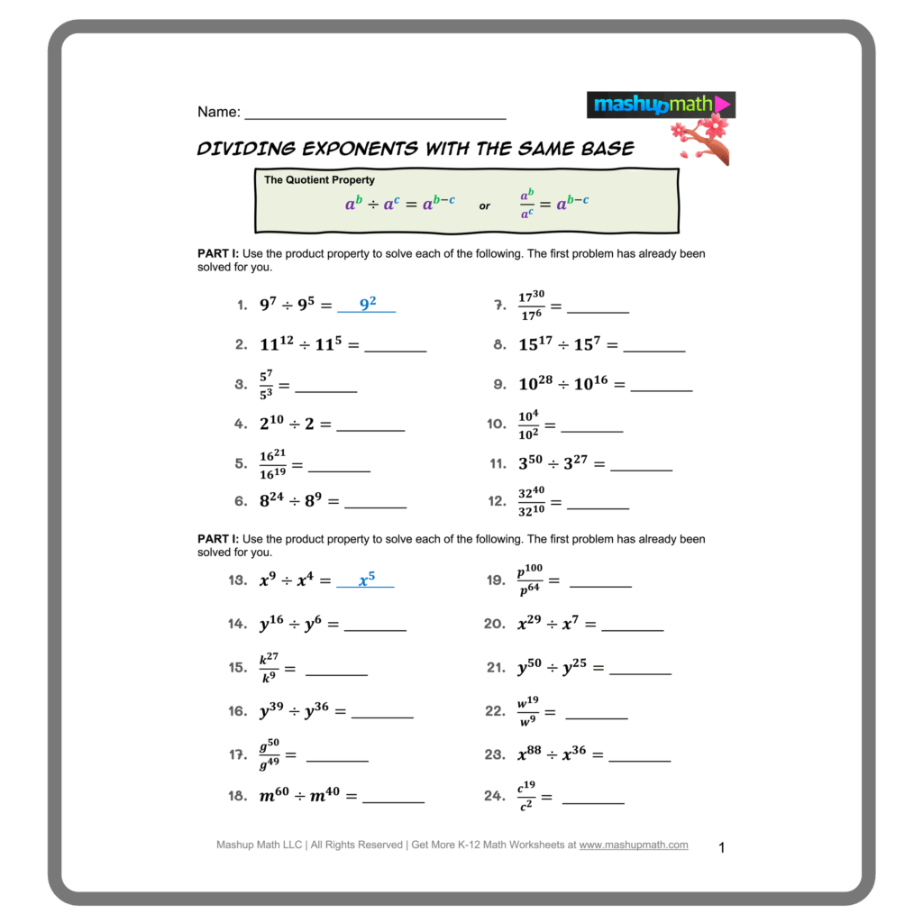 Free Exponent Rules Worksheets Printable With Answers Mashup Math