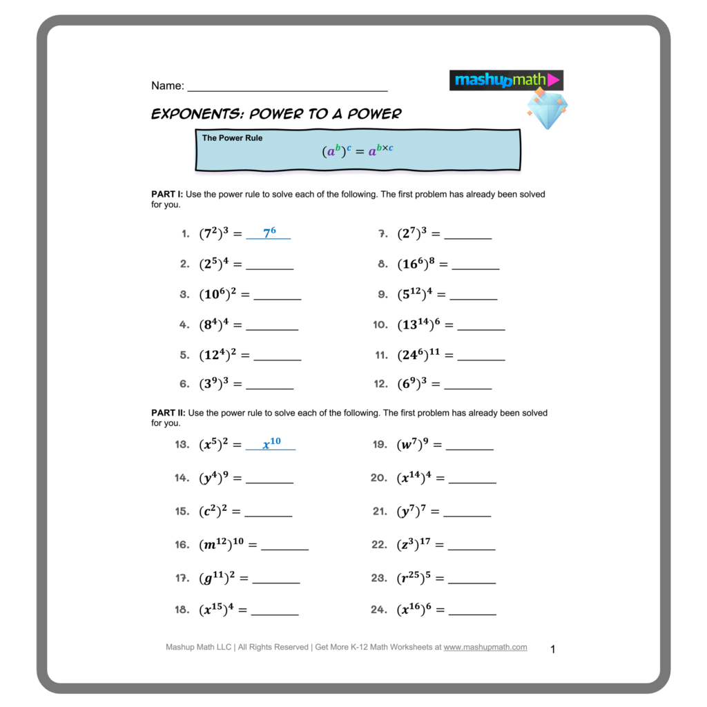 Free Exponent Rules Worksheets Printable With Answers Mashup Math