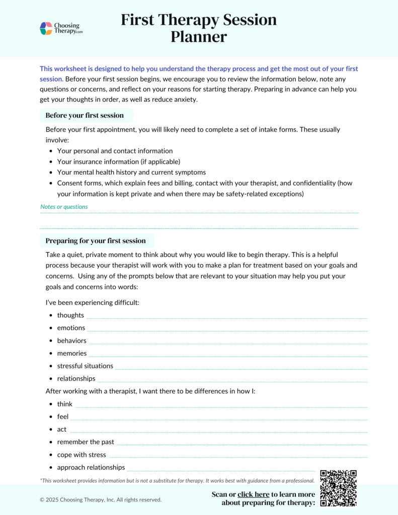 Free First Therapy Session Worksheet Printable PDF ChoosingTherapy