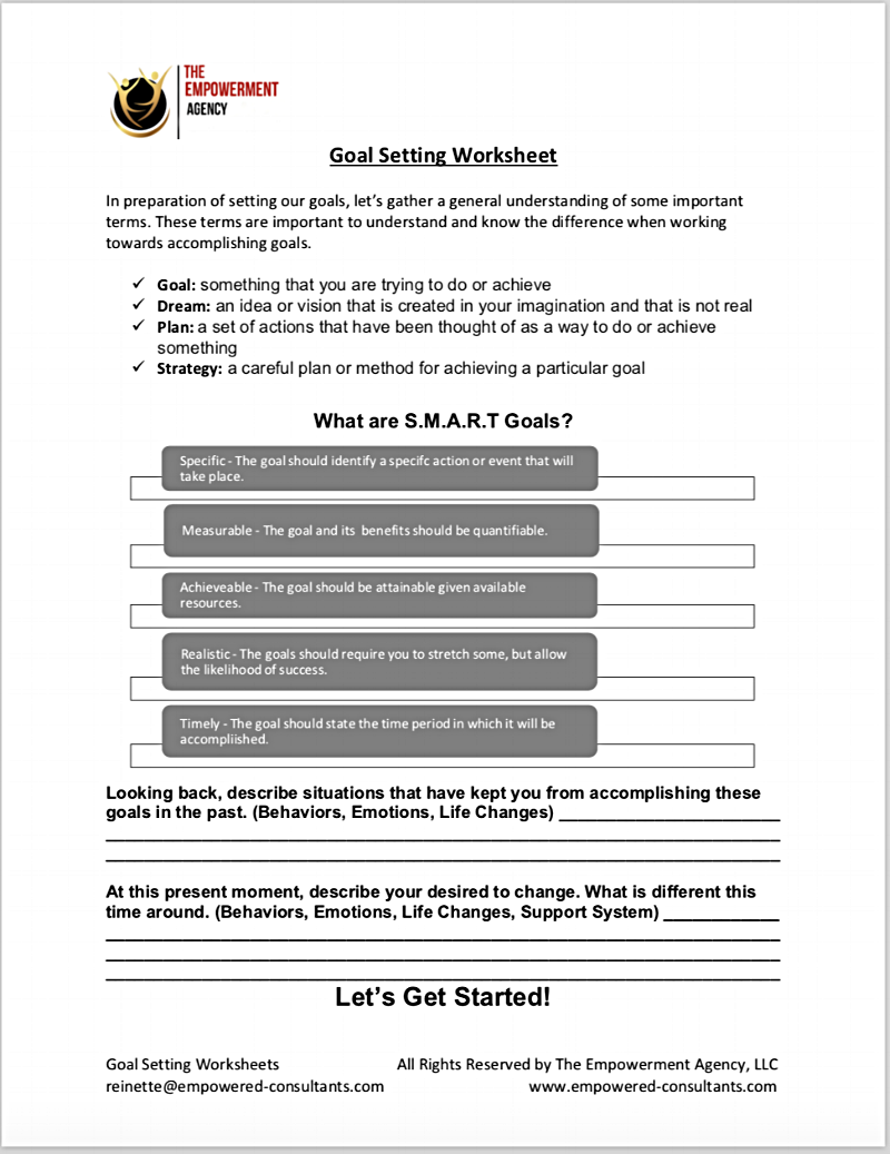 Free Goal Setting Sheet I AM REINETTE