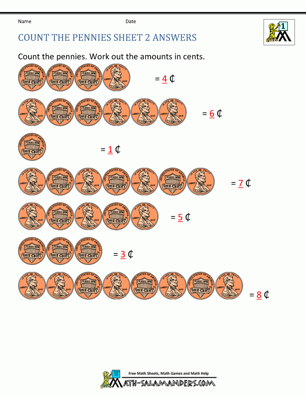 Free Math Money Worksheets 1st Grade