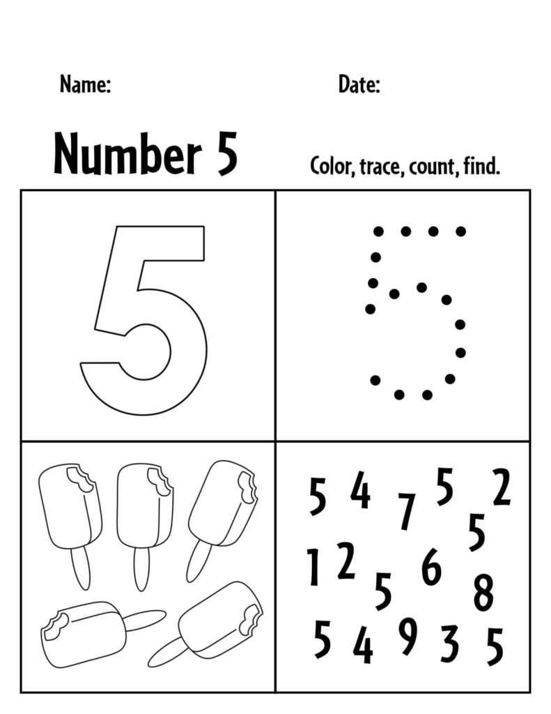 FREE Number 5 Worksheets For Preschool The Hollydog Blog