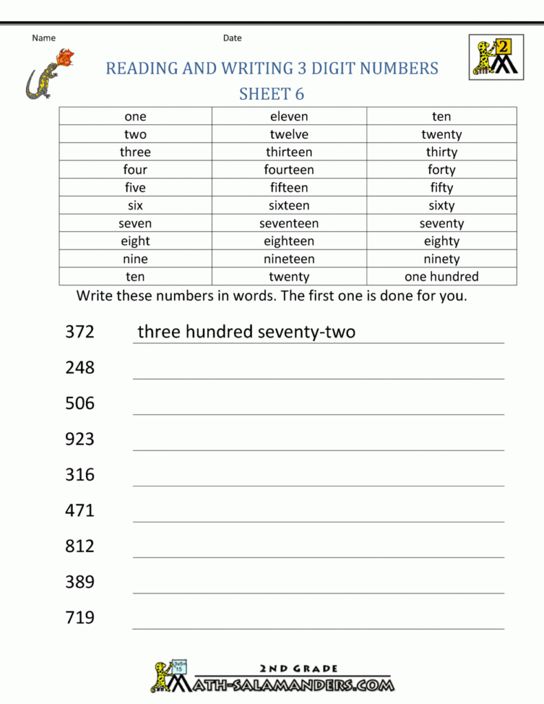 Free Place Value Worksheets Reading And Writing 3 Digit Numbers