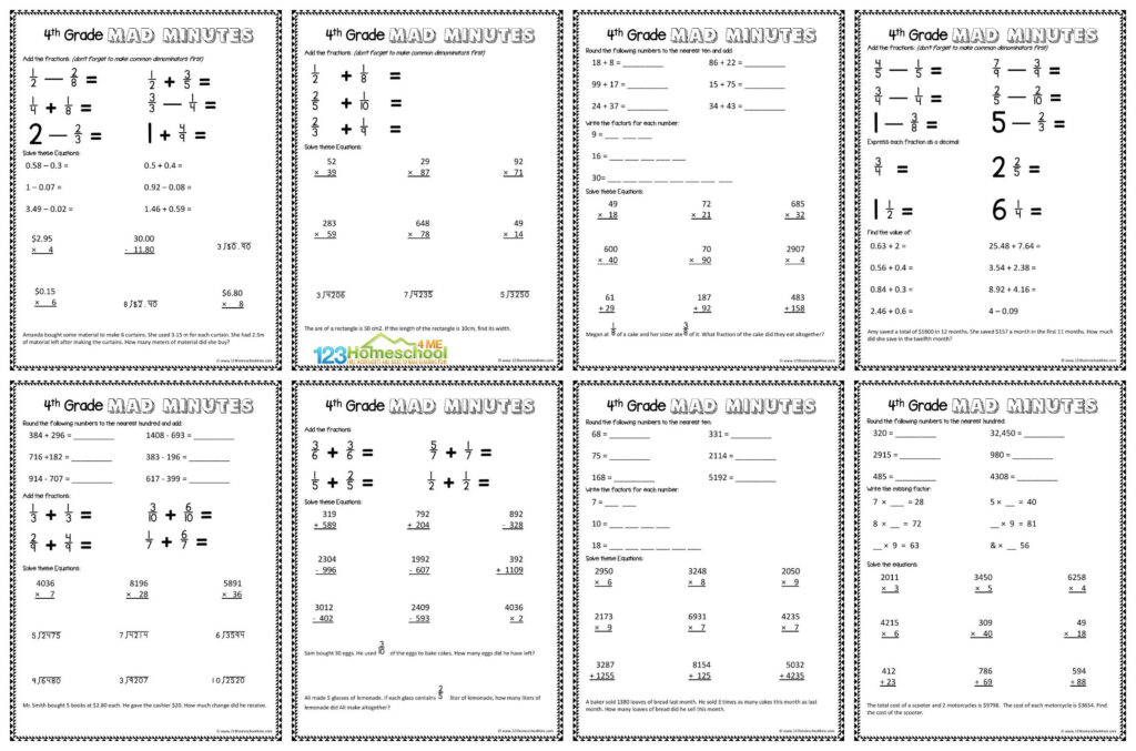  FREE Printable 4th Grade Math Worksheets Pdf