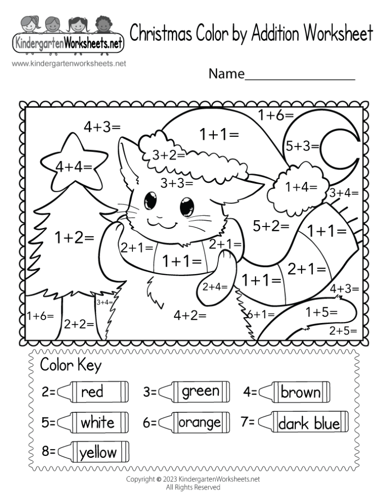 Free Printable Christmas Color By Addition Worksheet