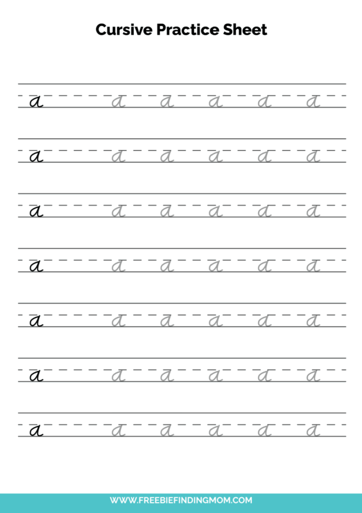 Free Printable Cursive Alphabet Practice Sheets Lowercase A