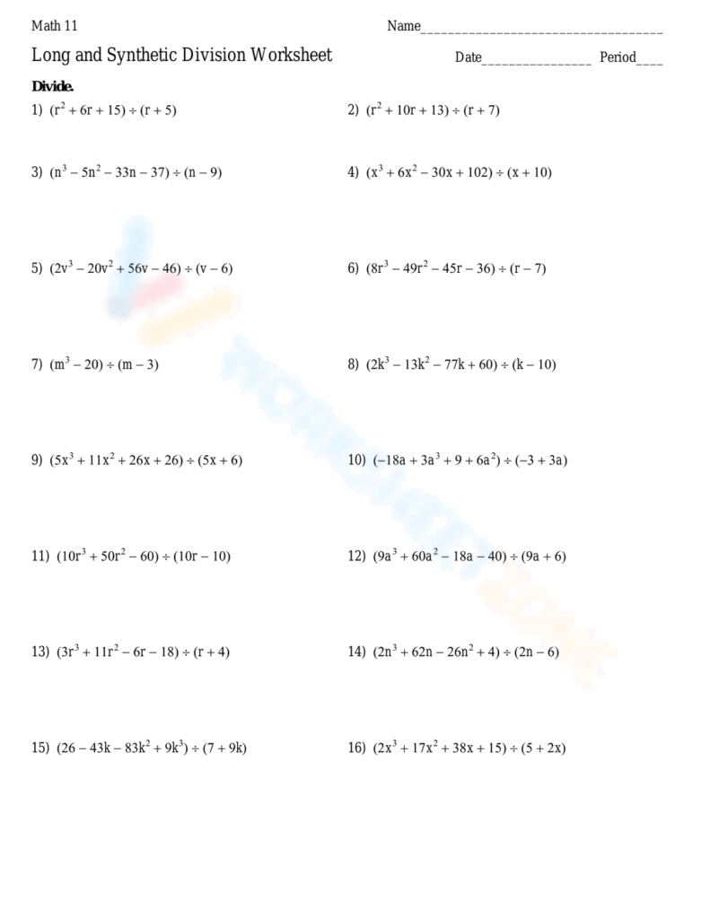 Free Printable Polynomial Long Division Worksheets Worksheets Library