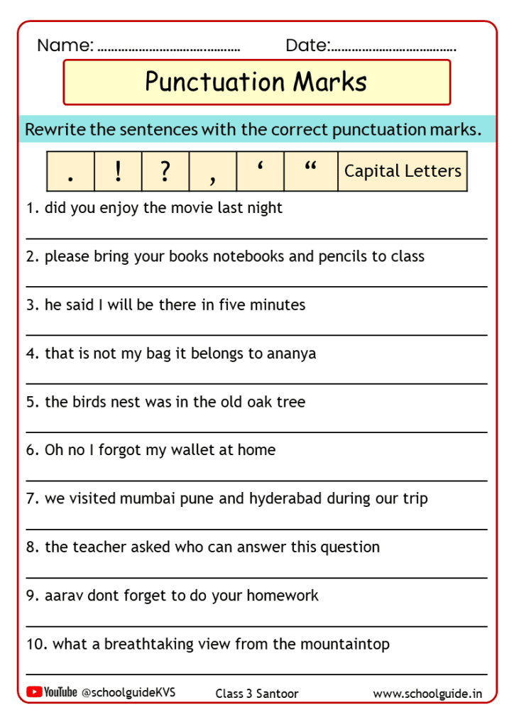 Free Printable Punctuation Worksheets PDF For Kids
