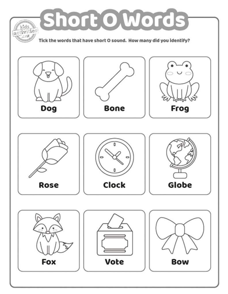 Free Printable Short O Words Worksheets Kids Activities Blog