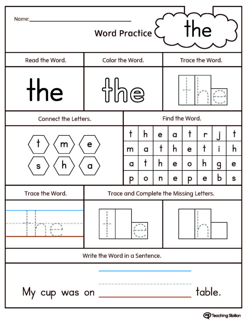 FREE Sight Word The Printable Worksheet MyTeachingStation