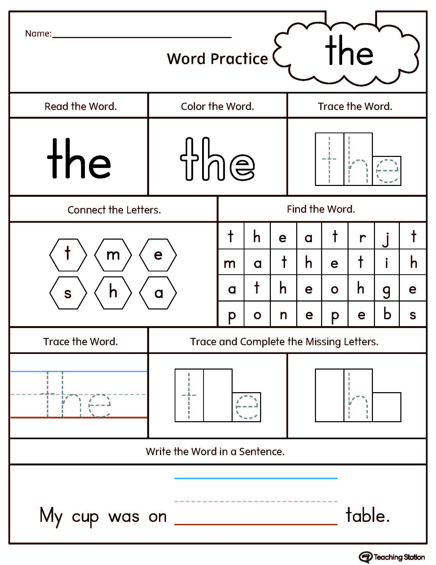 FREE Sight Word The Printable Worksheet MyTeachingStation