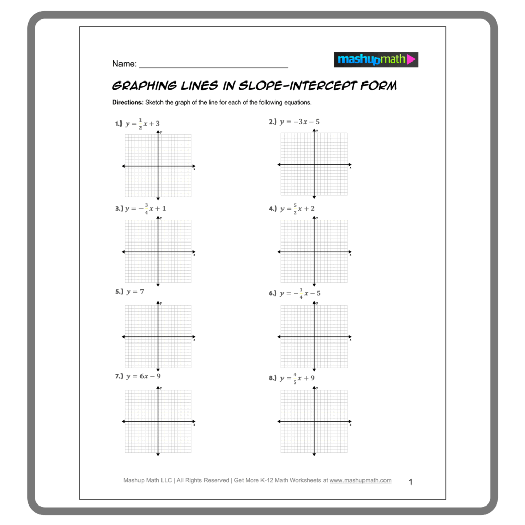 Free Slope Intercept Form Worksheets with Answers Mashup Math Free Slope Intercept Form Worksheets with Answers Mashup Math