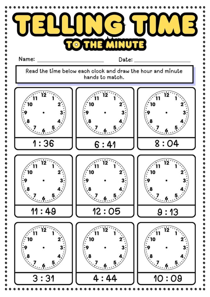 Free Telling Time To The Minute Worksheets Teach Prints