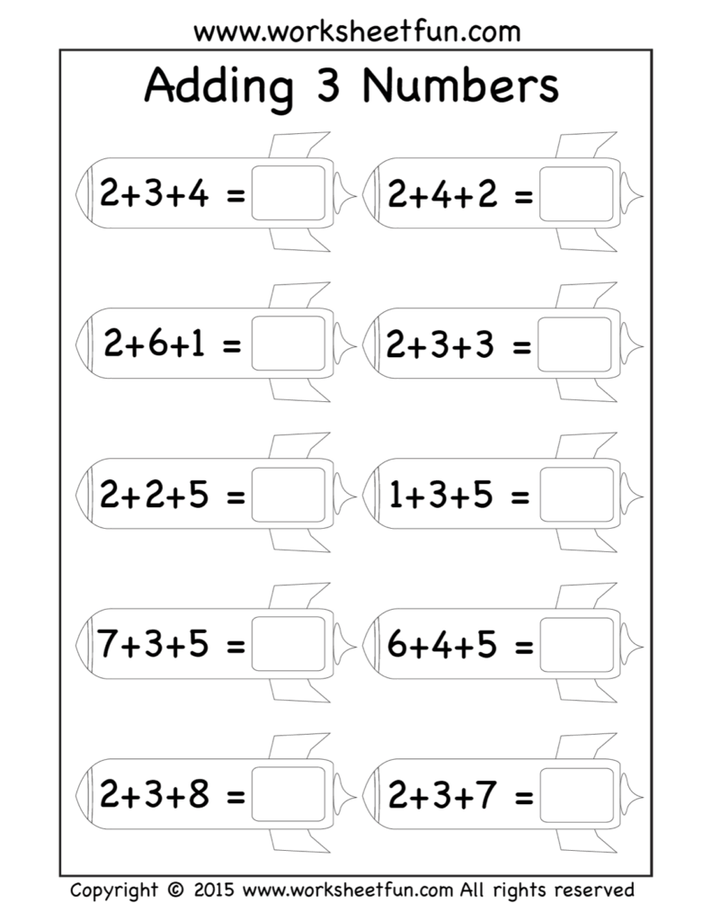 Free Three Addend Worksheets Adding 3 Numbers Rockets Worksheets Library