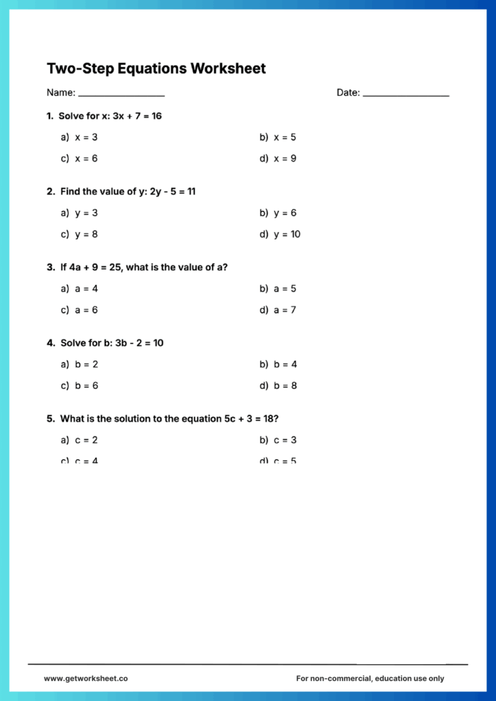 Free Two Step Equations Worksheets Worksheets Get Worksheet