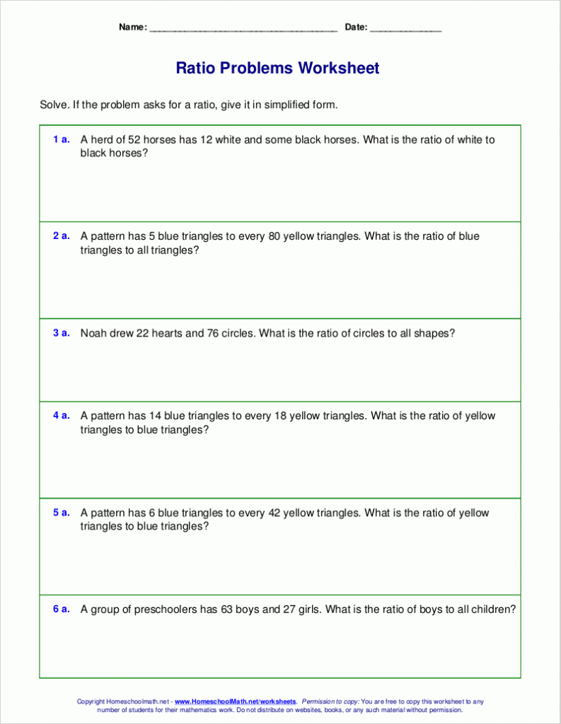 Free Worksheets For Ratio Word Problems