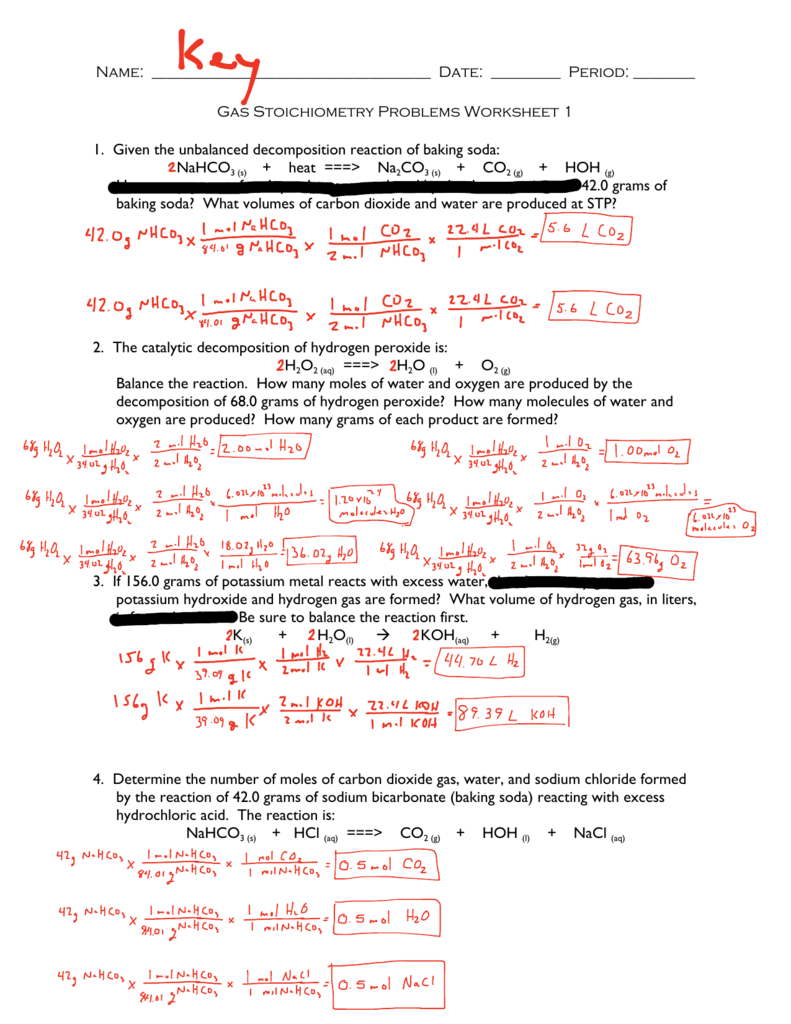 Gas Stoichiometry Worksheet Problems And Solutions