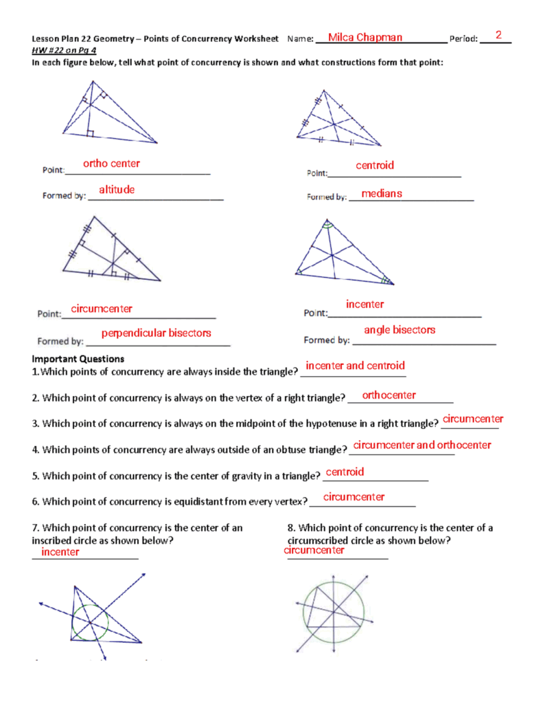 Geometry 22 Points Of Concurrency Worksheet For Friday s Class Studocu