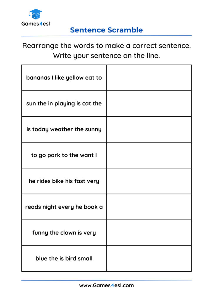Grade 2 Sentence Worksheets Games4esl Grade 2 Sentence Worksheets Games4esl