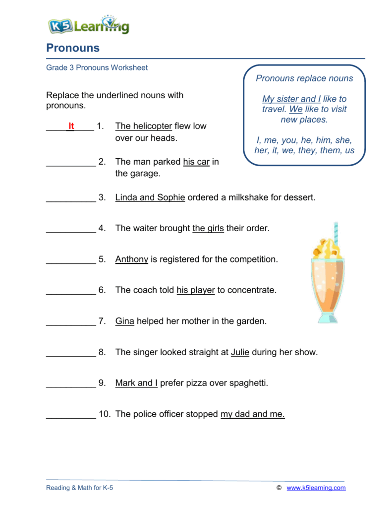 Grade 3 Pronouns Worksheet Replace Nouns With Pronouns Grade 3 Pronouns Worksheet Replace Nouns With Pronouns