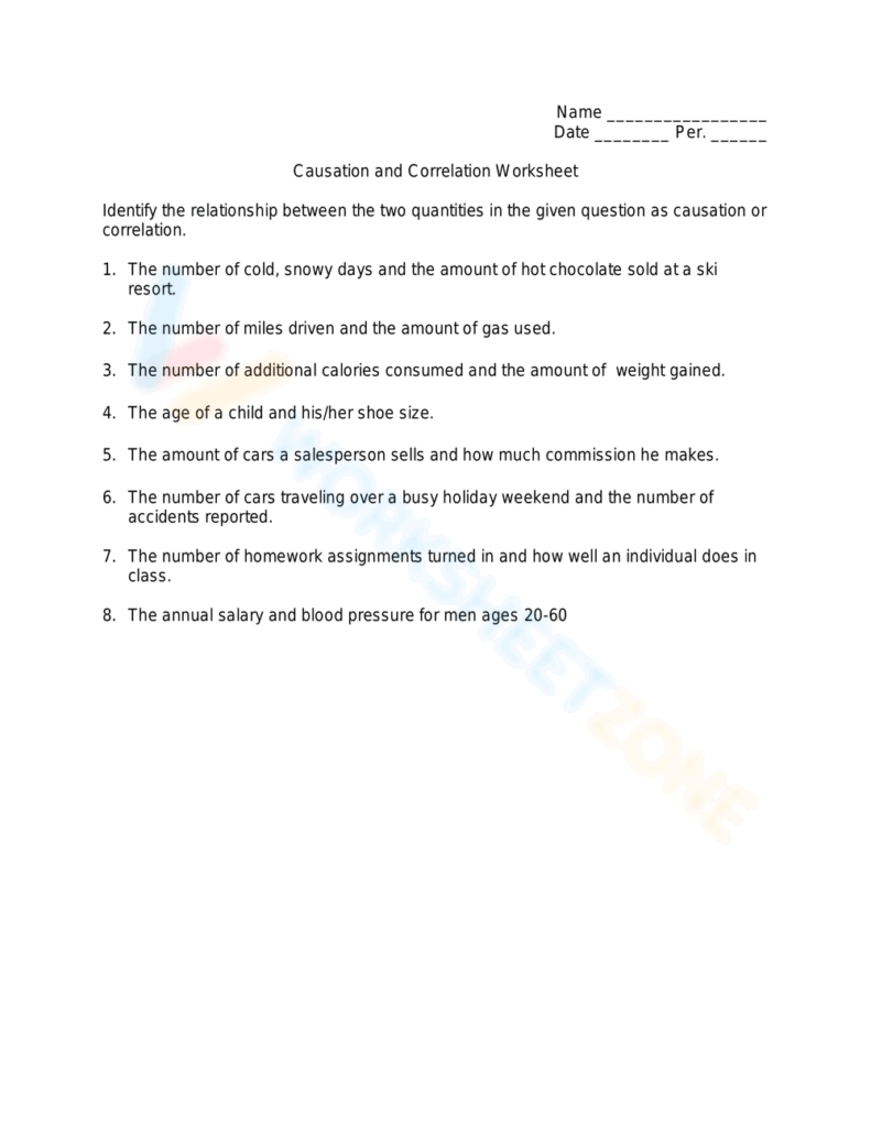 Grade 7 Correlation Causation Worksheets Grade 7 Correlation Causation Worksheets