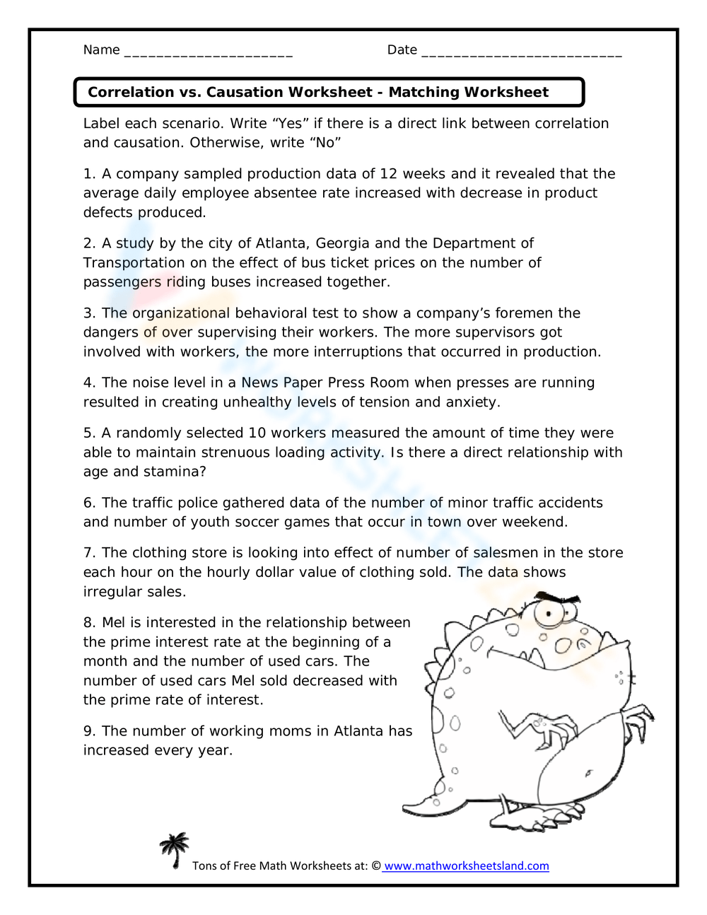 Grade 7 Correlation Causation Worksheets