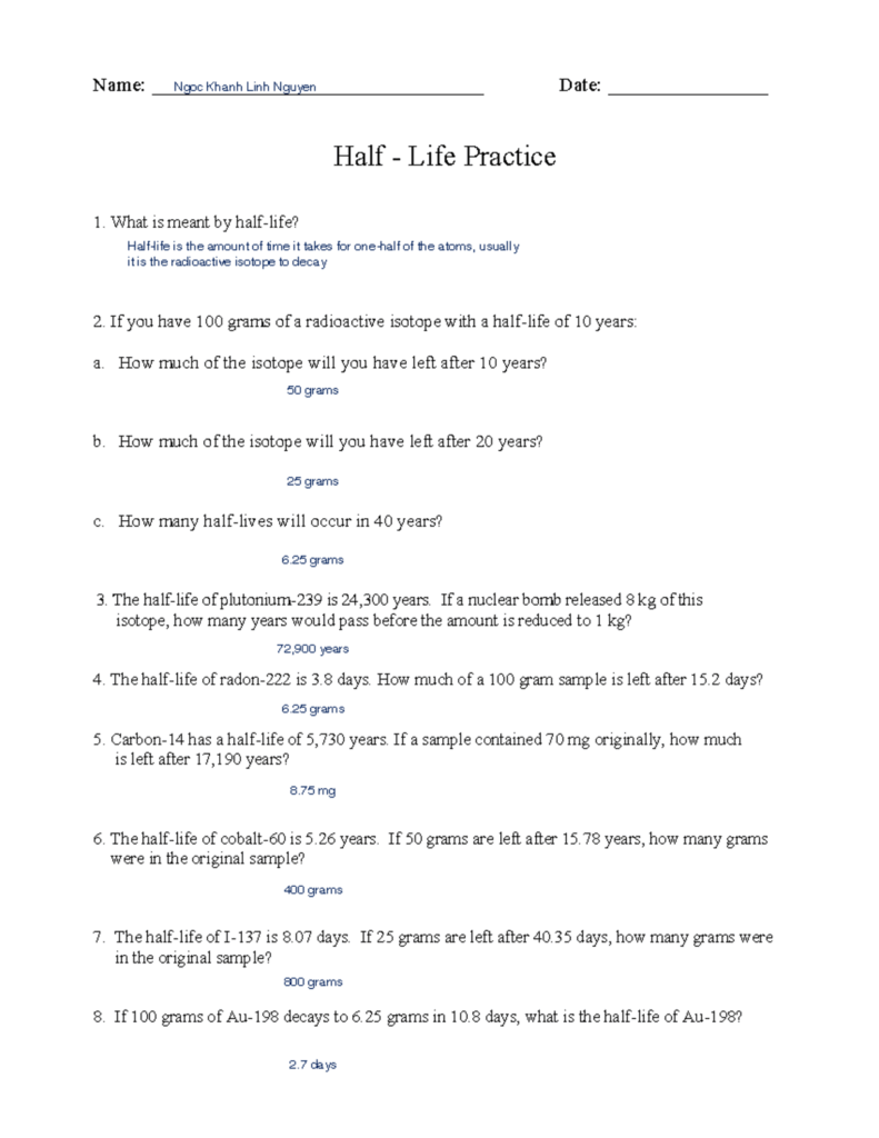Half Life Worksheet Problems Graphing For Physics 101 Studocu Half Life Worksheet Problems Graphing For Physics 101 Studocu