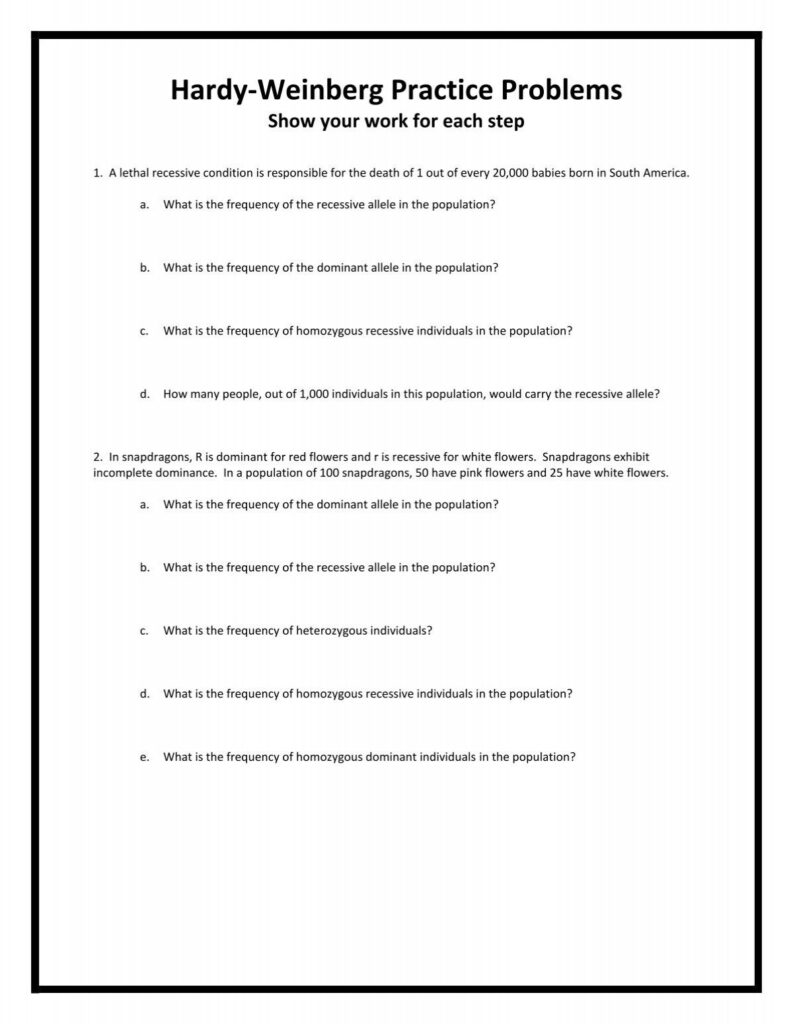 Hardy Weinberg Practice Problems Biology 102