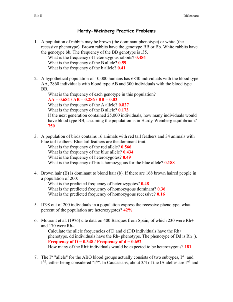 Hardy Weinberg Practice Problems Genetics