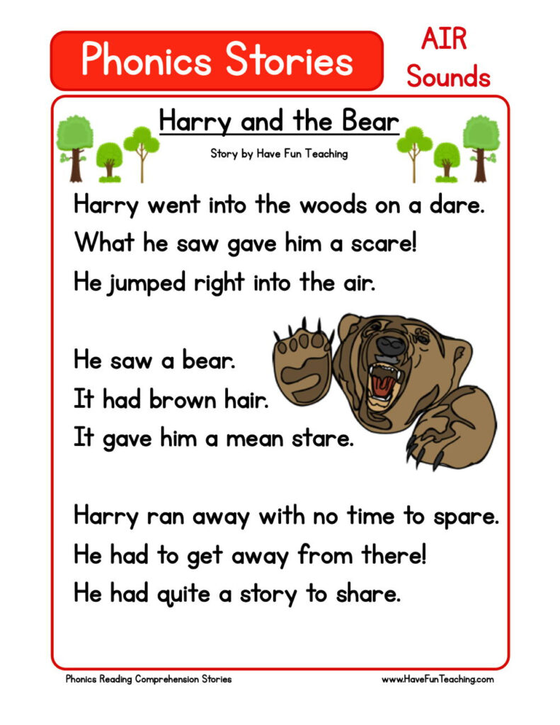 Harry And The Bear Phonics Reading Comprehension Story Worksheet AIR Sound Have Fun Teaching Harry And The Bear Phonics Reading Comprehension Story Worksheet AIR Sound Have Fun Teaching