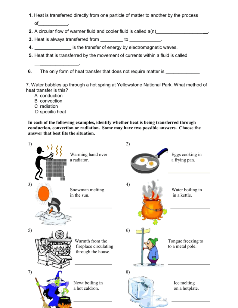 Heat Transfer Worksheet Conduction Convection Radiation