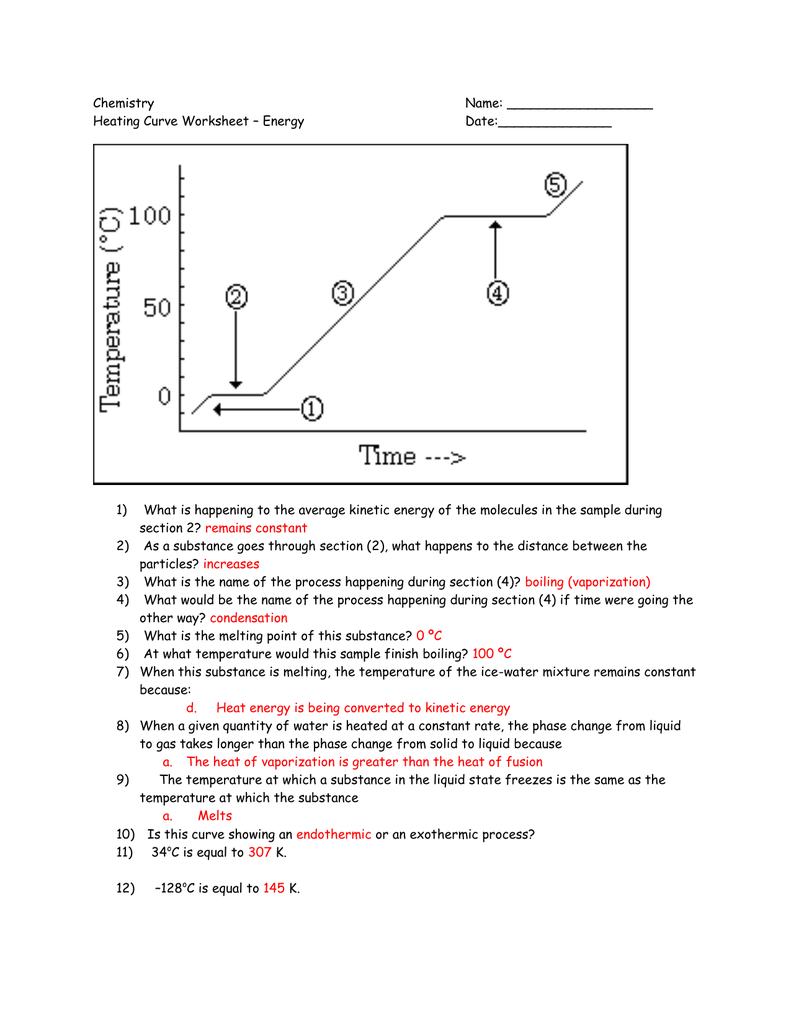 Heating Curve Worksheet Chemistry Energy Problems