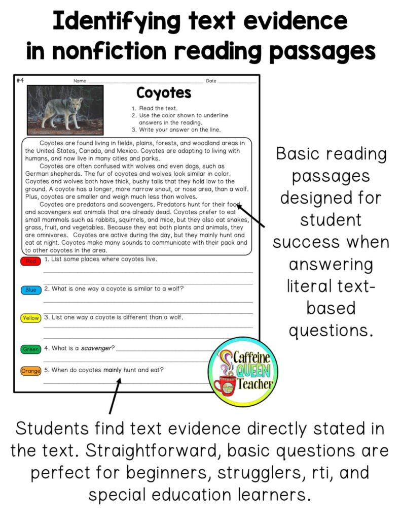How To Teach Students To Find Text Evidence Caffeine Queen Teacher Worksheets Library